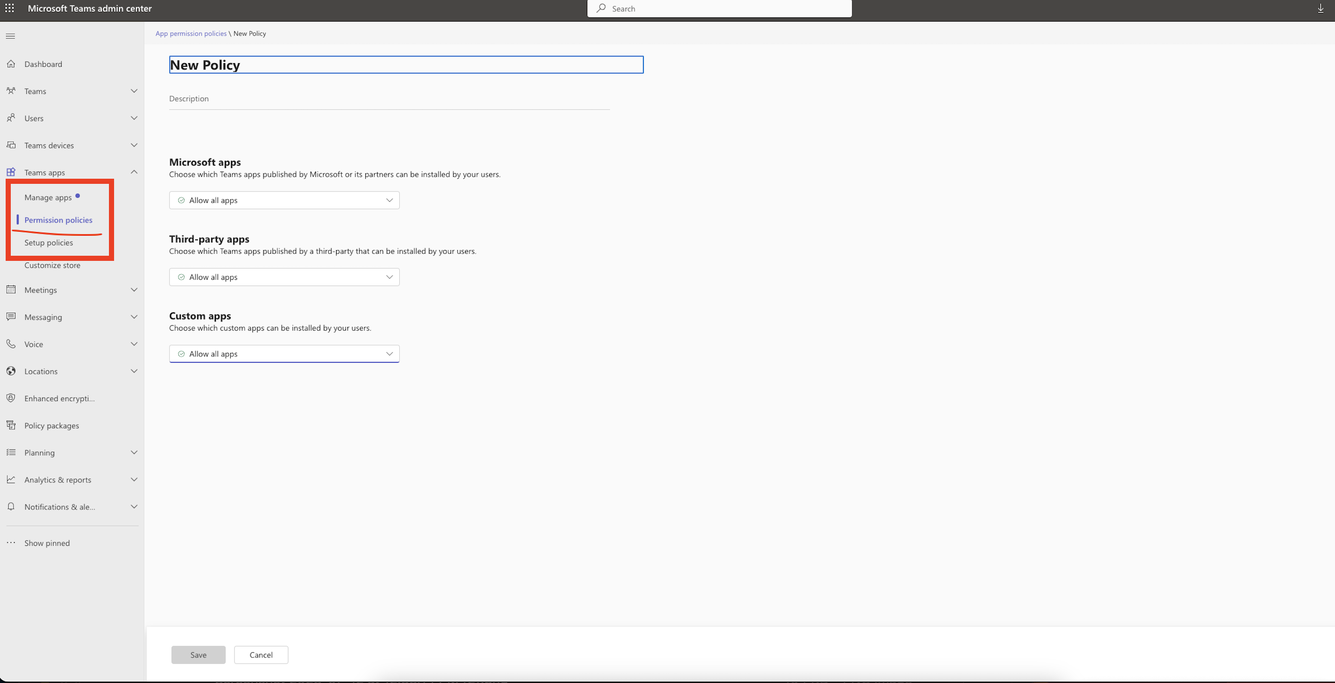 Permission policies - Allow all apps